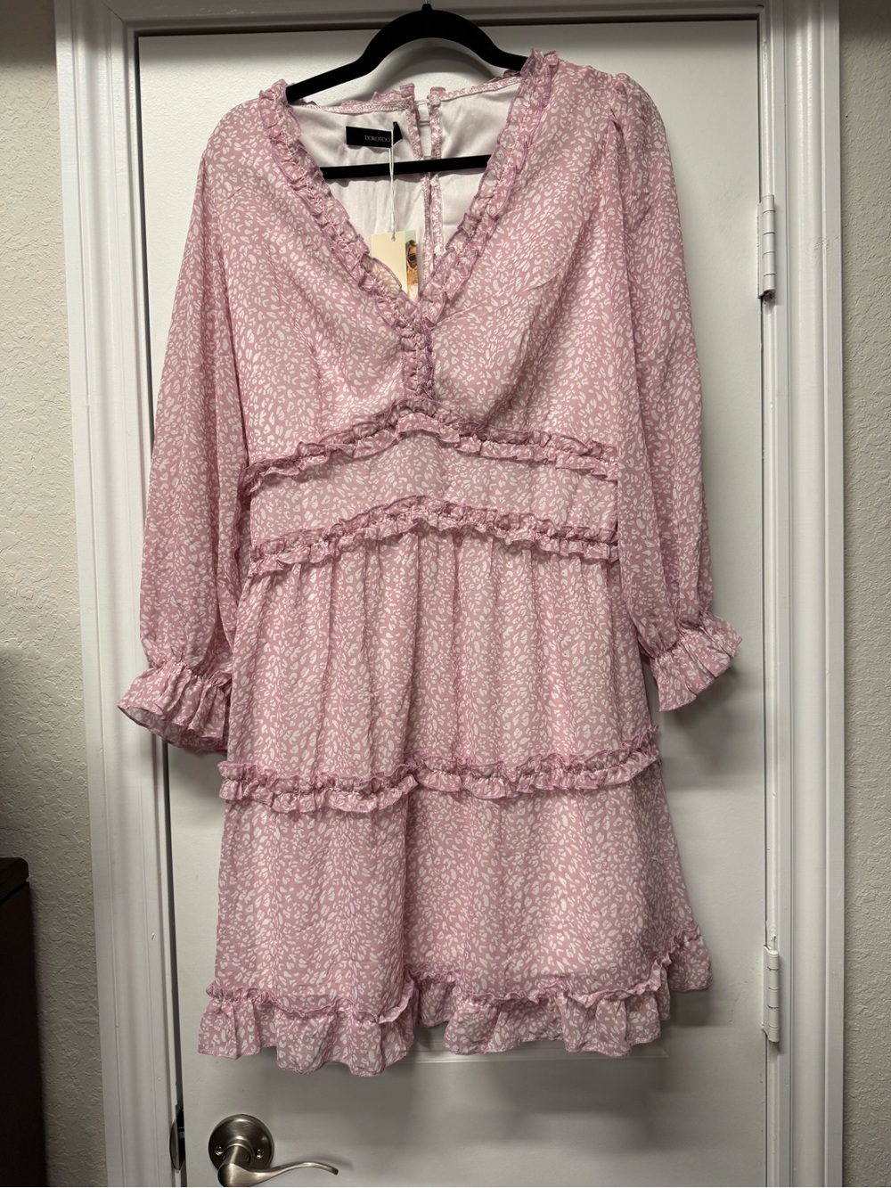 NWT DOKOTOO Pink Ruffle Tiered Mini Dress | Boho Floral | Size L